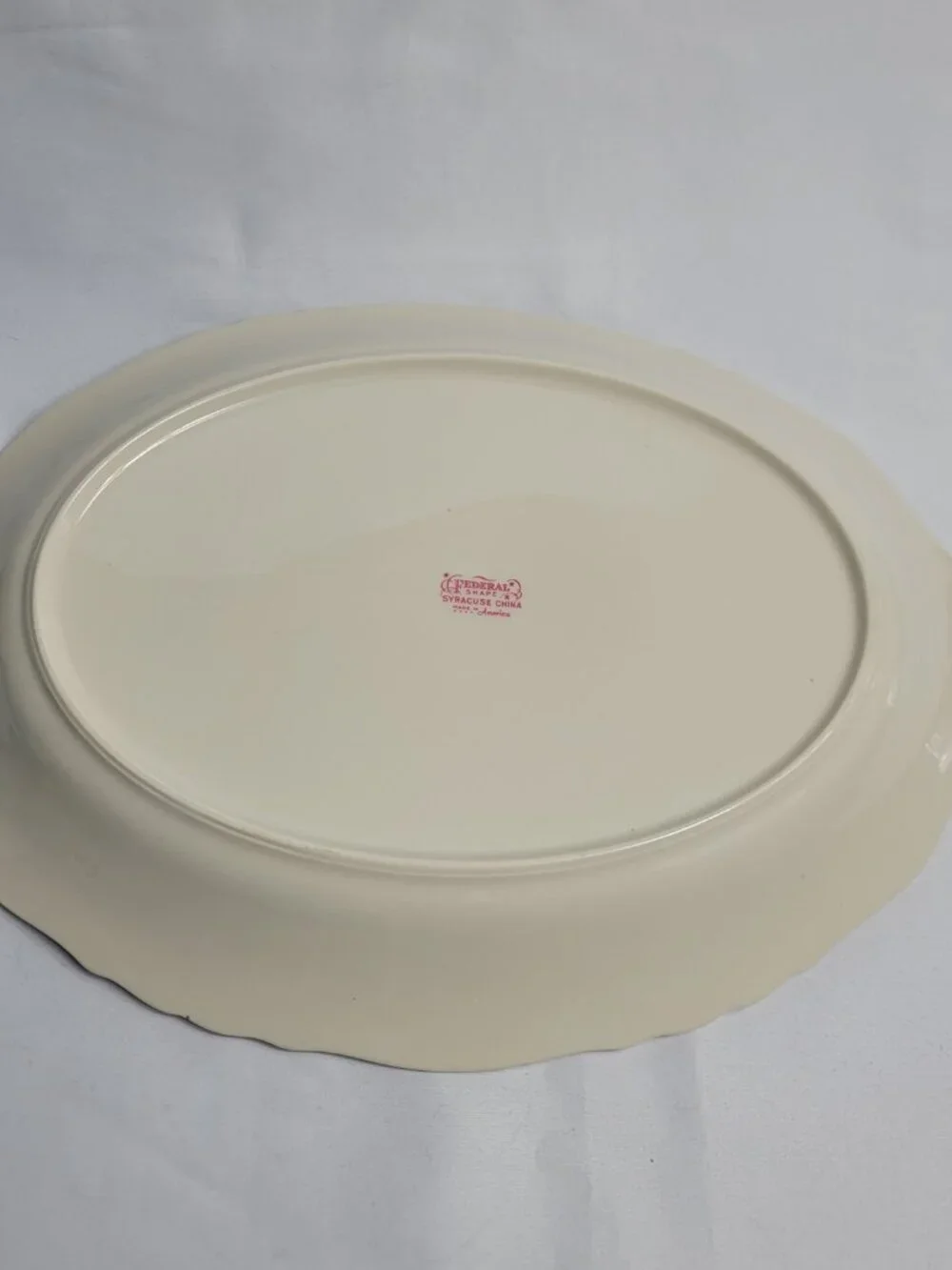 Syracuse China Carvel 14 Inch Oval Serving Platter Ivory with Blue Panels & Gold